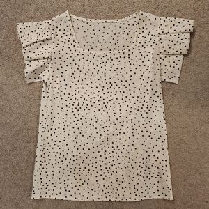 New White Polka Dot Ruffle Sleeve Top Small